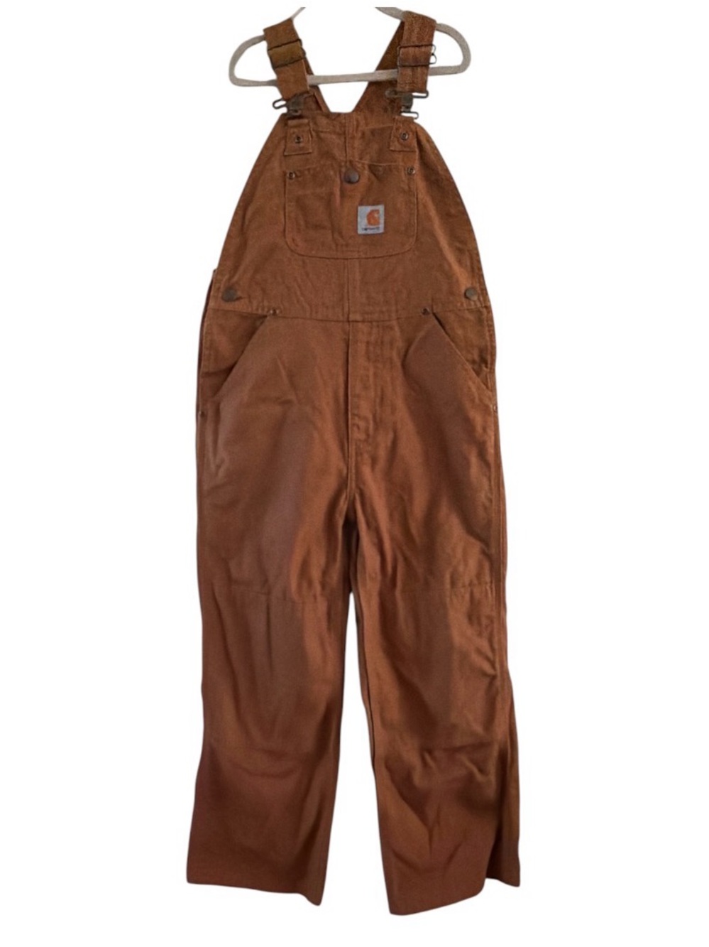 Carhartt Boys Double Knee Bib Overalls Brown  Duck Canvas Size 6 *Flaw*